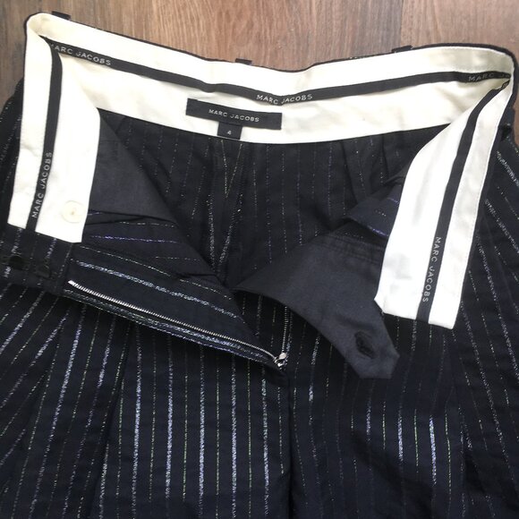 Marc Jacobs Black Wide Leg Pants 4 2 0 XS Barrel High Rise Striped Pleated - Picture 10 of 14
